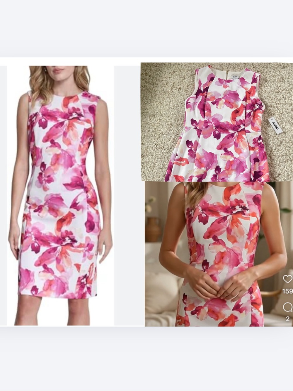 DKNY floral sheath dress.